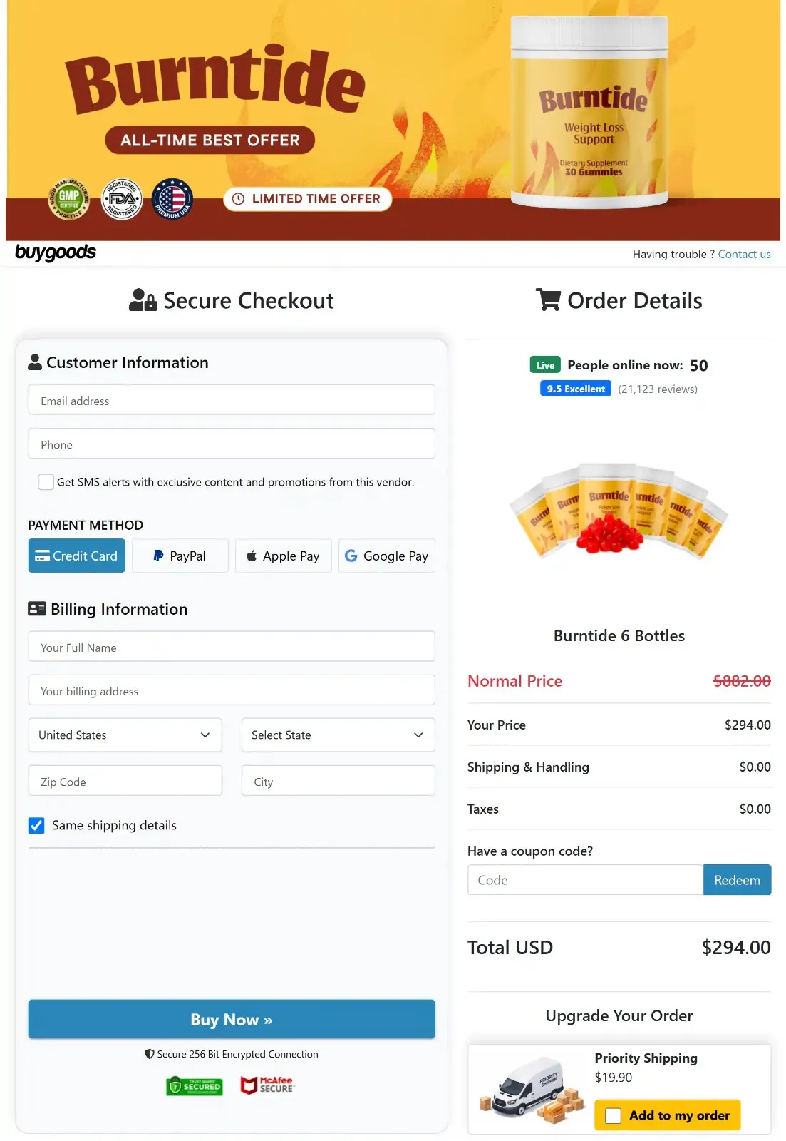 Burntide CheckOut Page